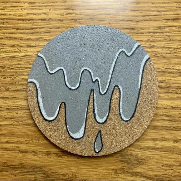 Gray Grime Drip Painted Cork Coaster - Picture 1 of 4